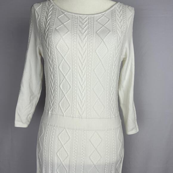 Ralph Lauren Light Academia Fishermancore Fit & Flare Knit White Dress Size M - Picture 3 of 16